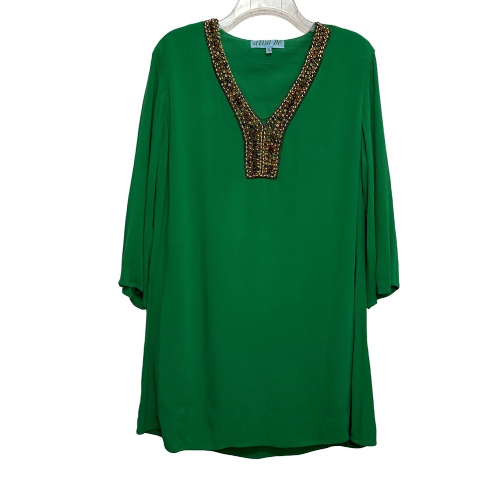 Aina Be Emerald Tunic Dress with Beaded Neckline